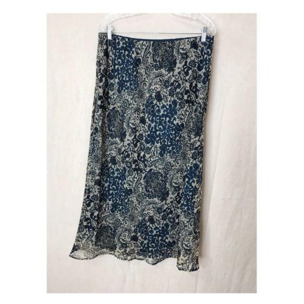Cato Large Floral Lined Pull On Skirt Blue